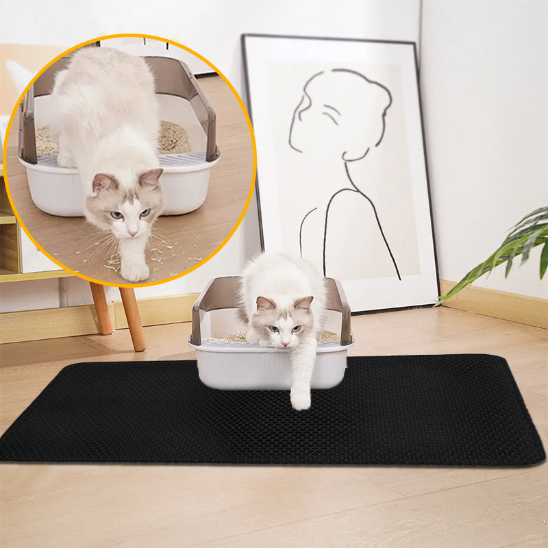 Double Layer Cat Litter Mat Non Slip Cat Litter Trapper Washable Pad for Cats Litter Box Paw Clean - Khaki Grey Black