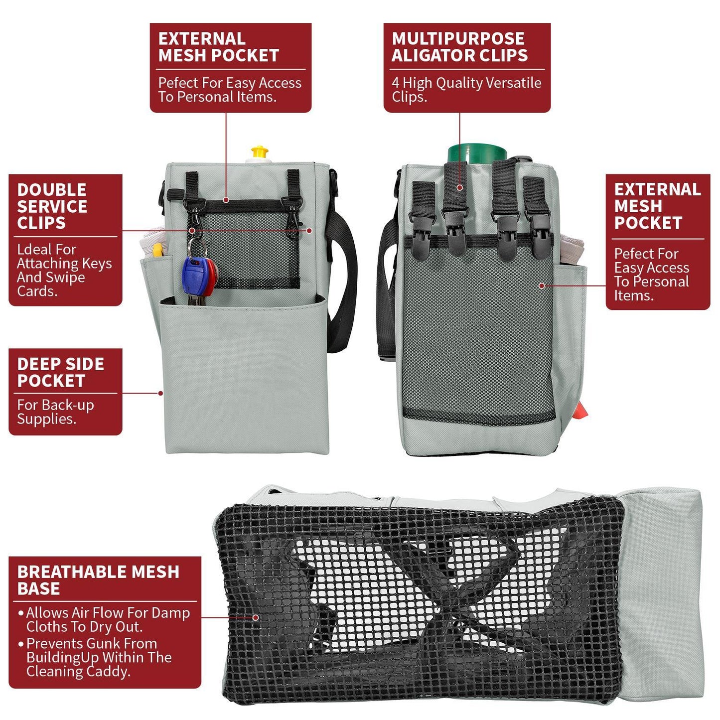Cleaning Caddy Multifunctional Storage Organiser Bag Medium Light Grey