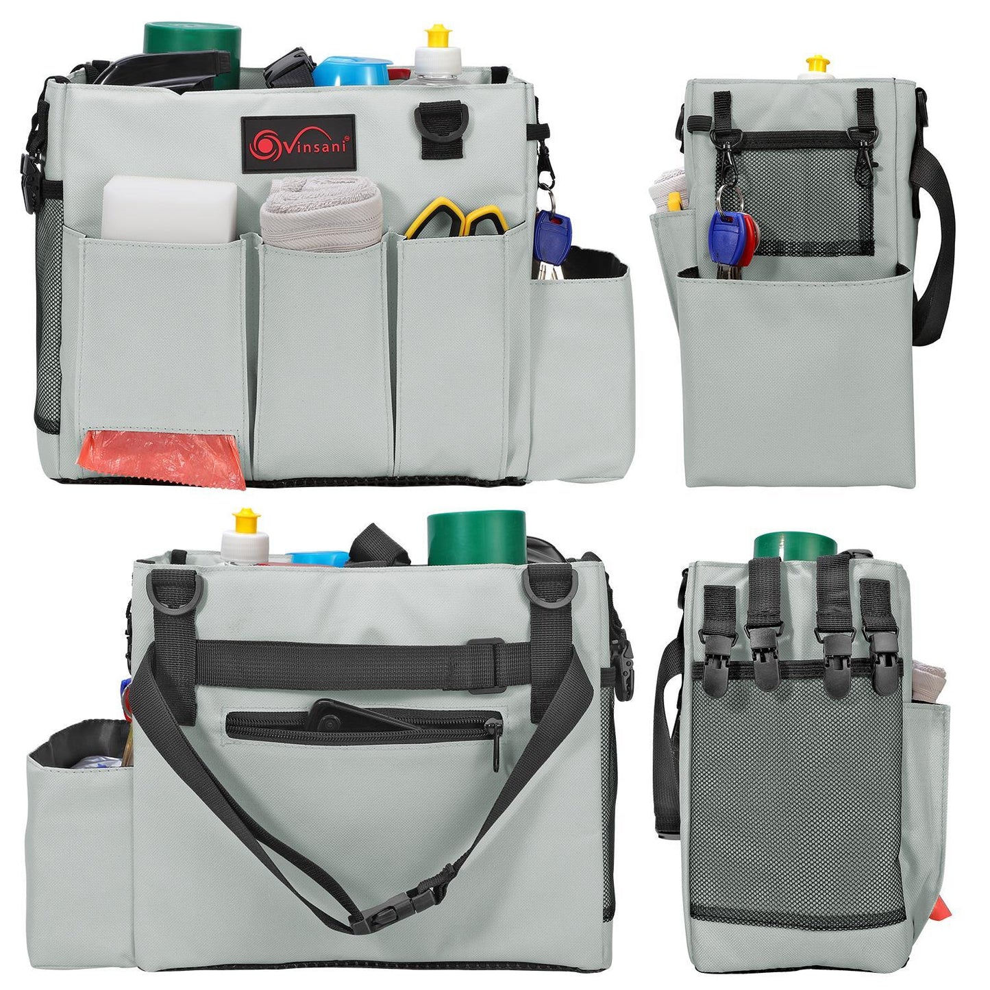 Cleaning Caddy Multifunctional Storage Organiser Bag Medium Light Grey
