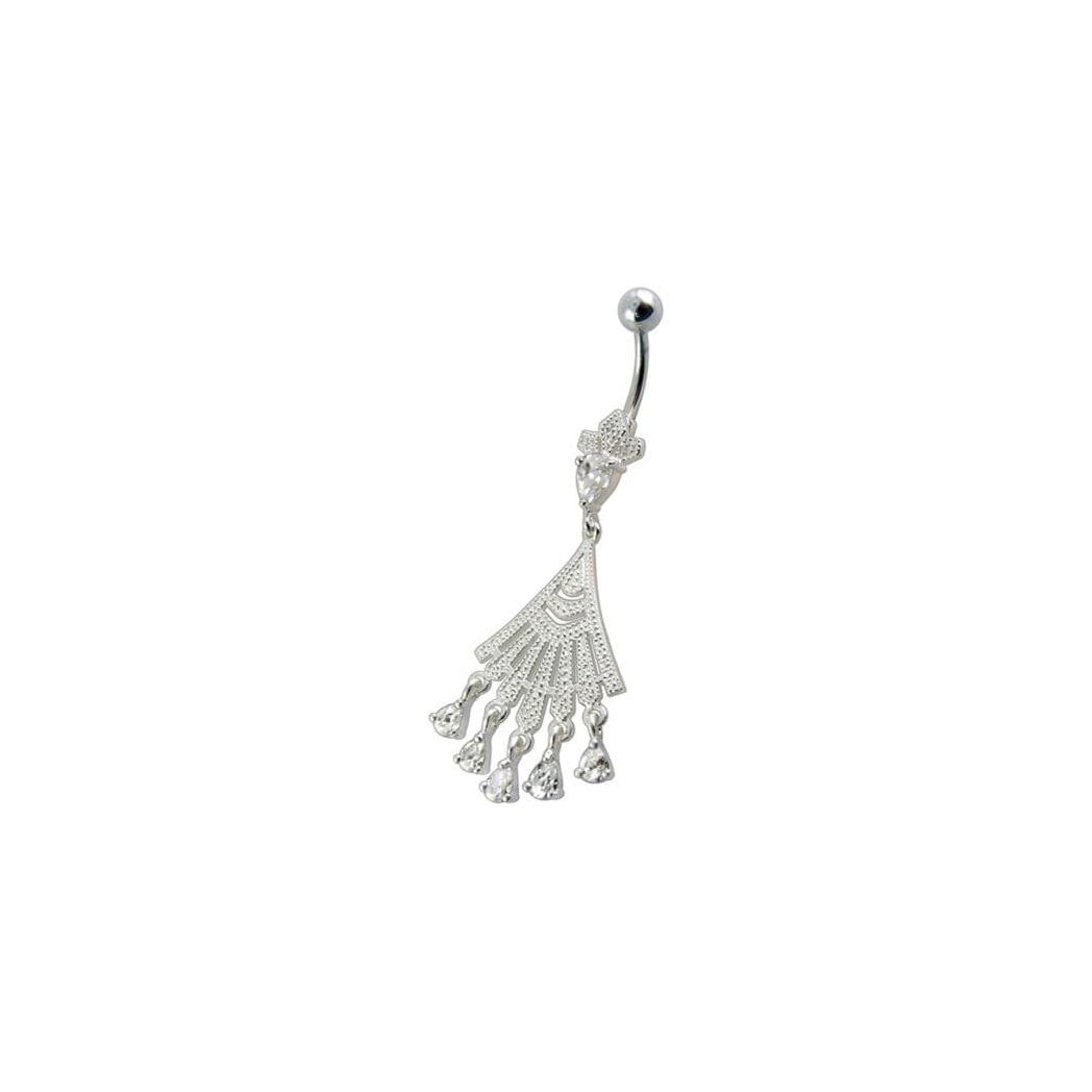Fancy Chendelier White Jeweled Dangling Navel Curved Ring