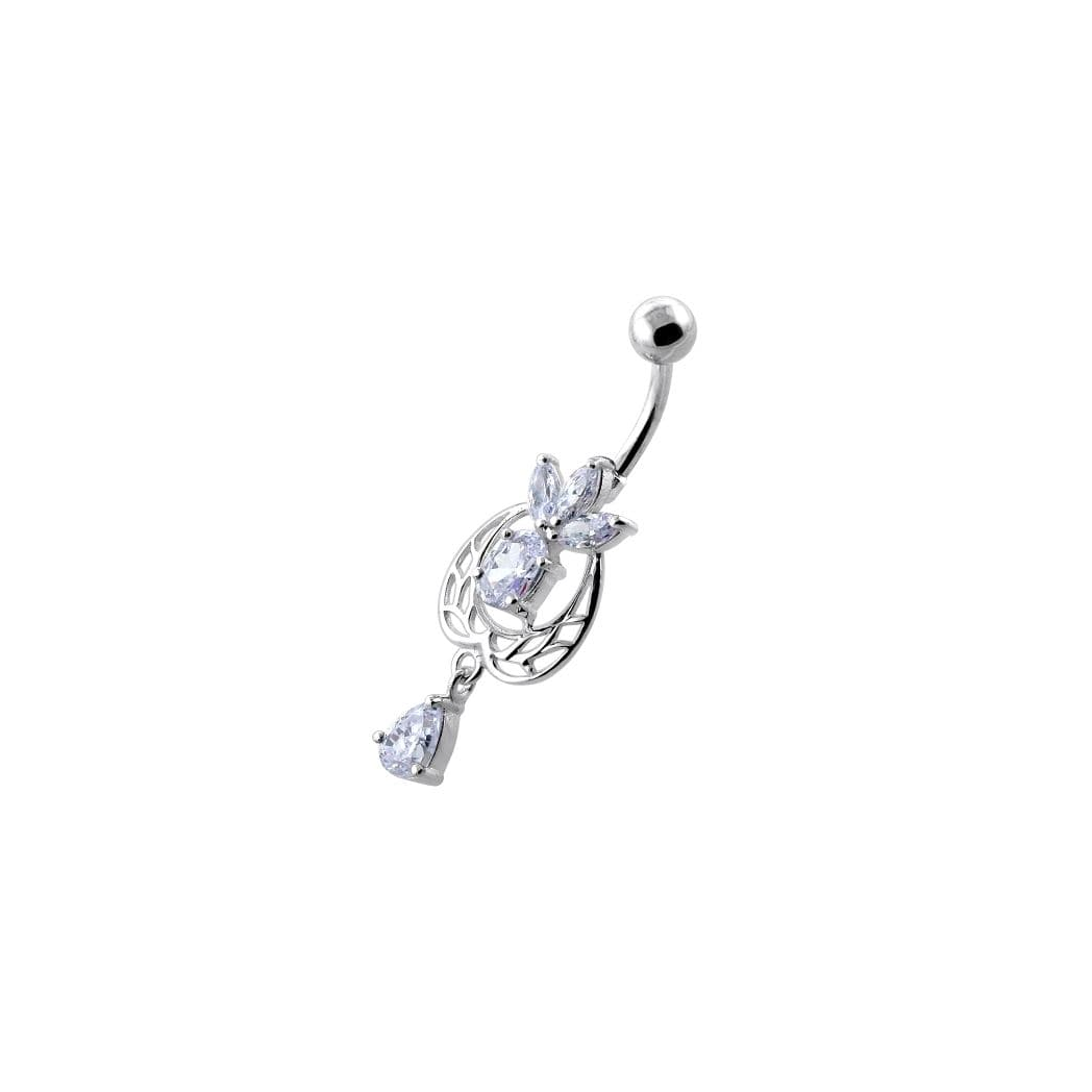 Fancy Flower Leaf Jeweled Dangling Navel Belly Banana