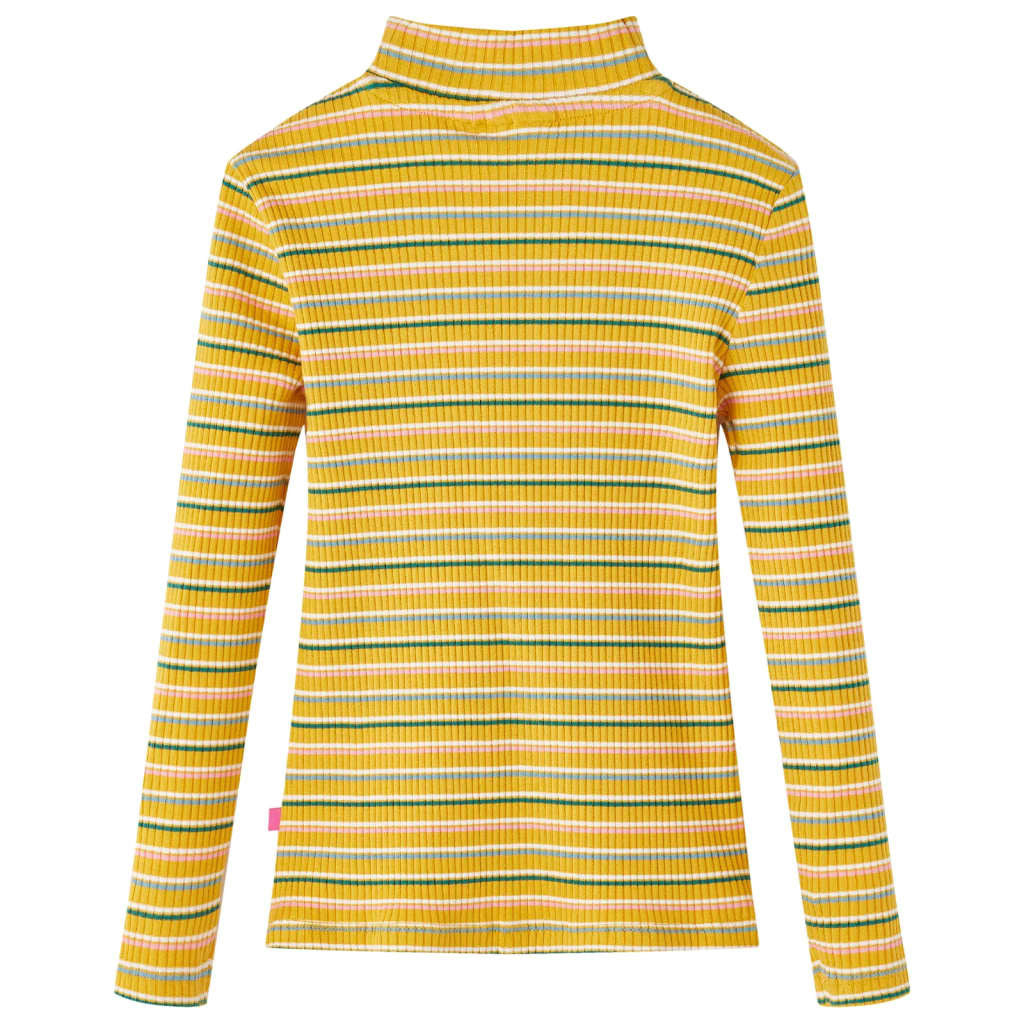 Kids' T-shirt with Long Sleeves Mock Turtleneck Stripes Ochre 140