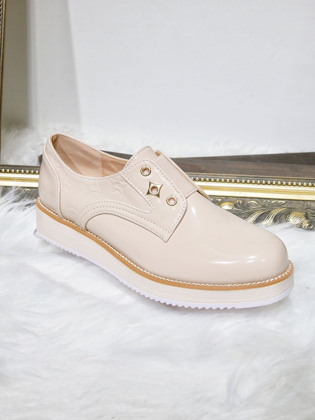 Faux Leather Printed Flat Shoes