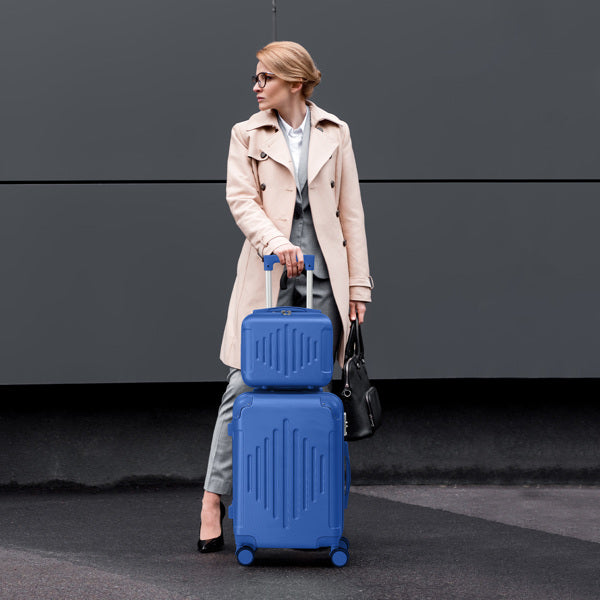 2-Piece ABS Luggage Set with Diamond Pattern & Non-TSA Locks (12in+20in) – Navy Blue 55×35×25cm (21.7×13.8×9.8in)