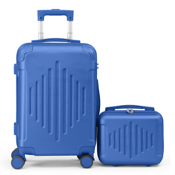 2-Piece ABS Luggage Set with Diamond Pattern & Non-TSA Locks (12in+20in) – Navy Blue 55×35×25cm (21.7×13.8×9.8in)