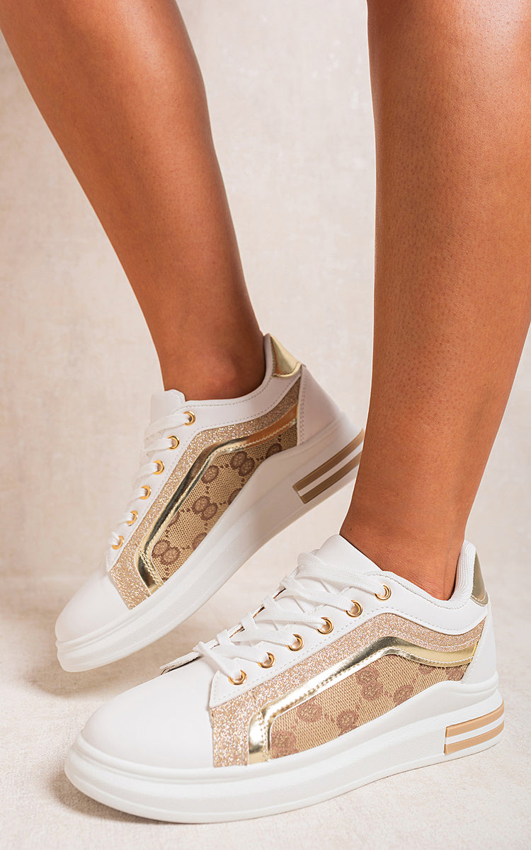 Faux Leather Chunky Trainers With Glitter Detail