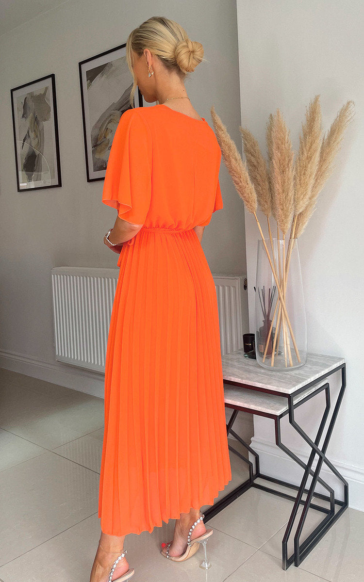 Pleated Wrap Front Maxi Dress