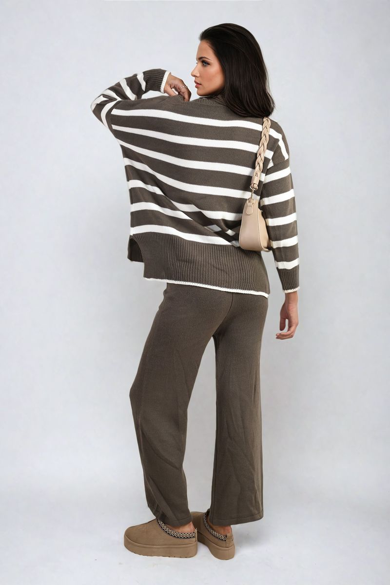 Knitted Striped Long Sleeve Top and Pants Co-ord Set