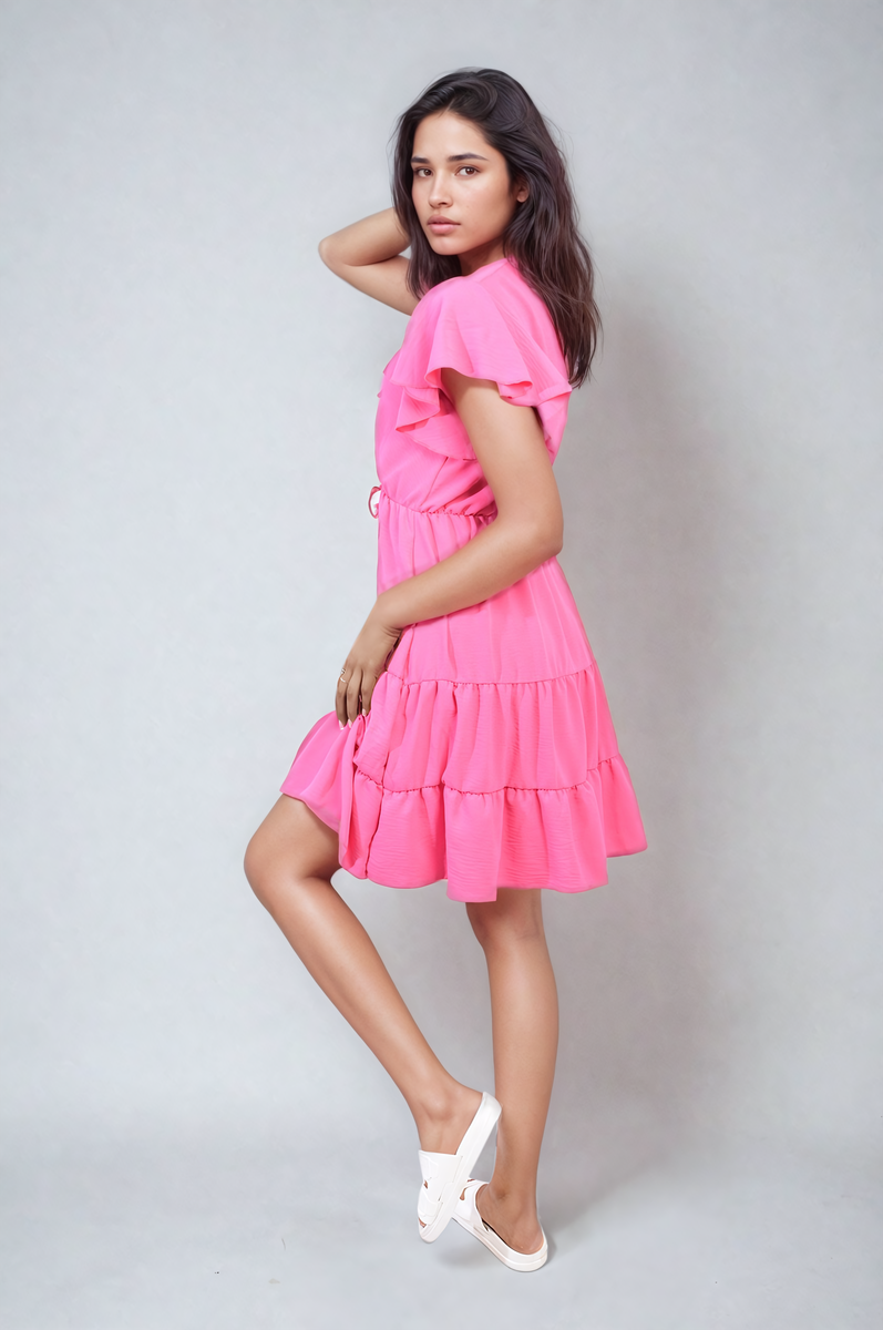 Ruffle Sleeve Tiered Mini Dress