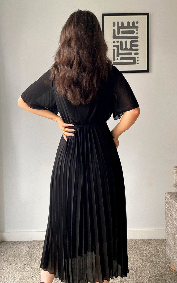 Pleated Wrap Front Maxi Dress