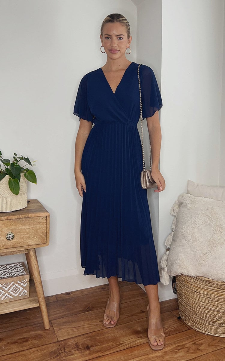 Pleated Wrap Front Maxi Dress