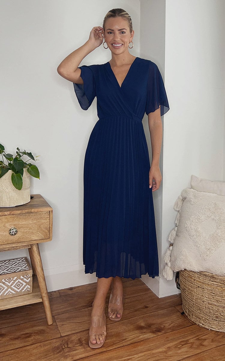 Pleated Wrap Front Maxi Dress