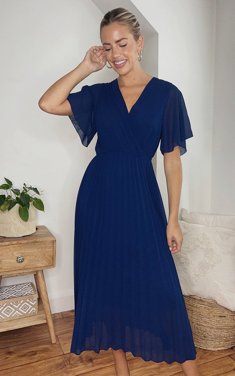 Pleated Wrap Front Maxi Dress