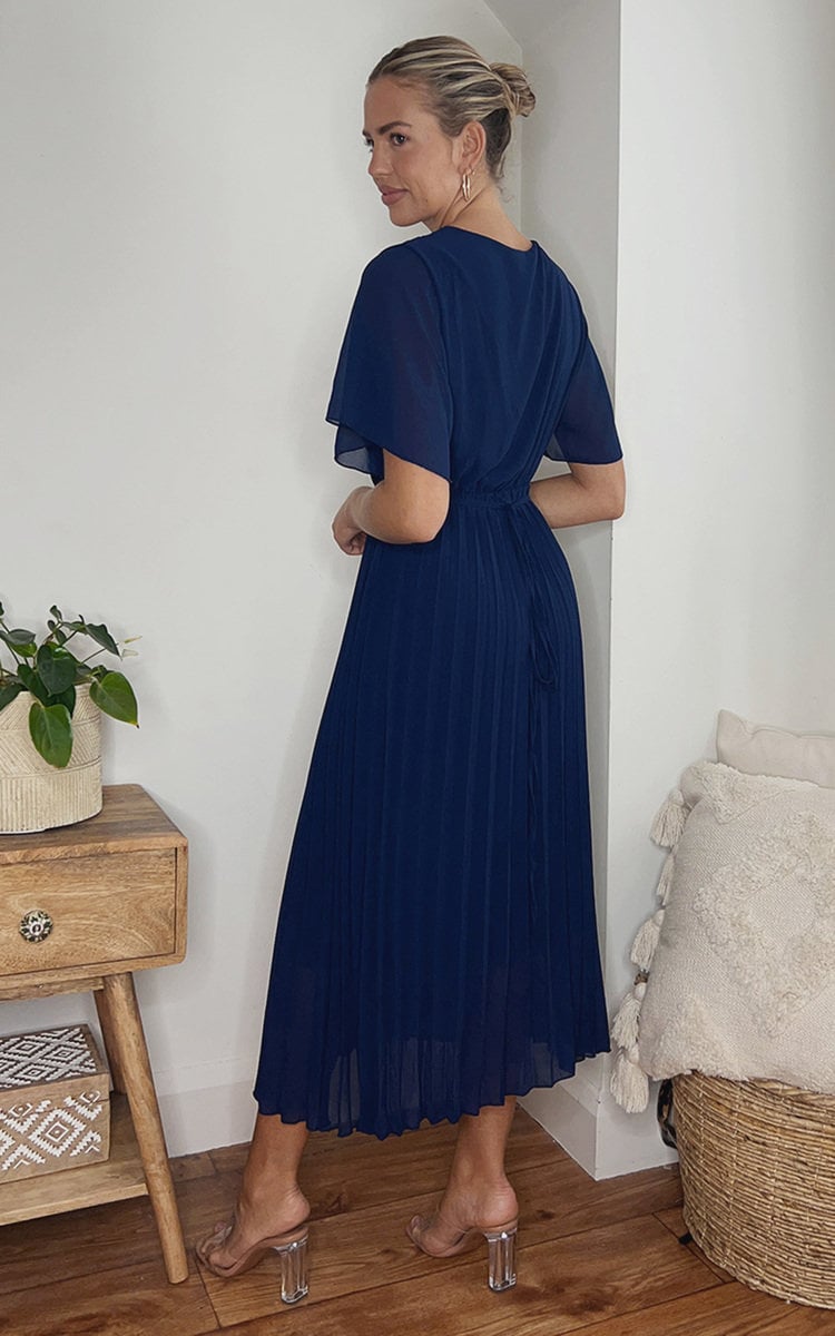 Pleated Wrap Front Maxi Dress