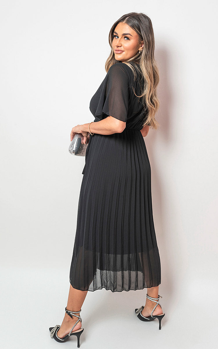 Pleated Wrap Front Maxi Dress