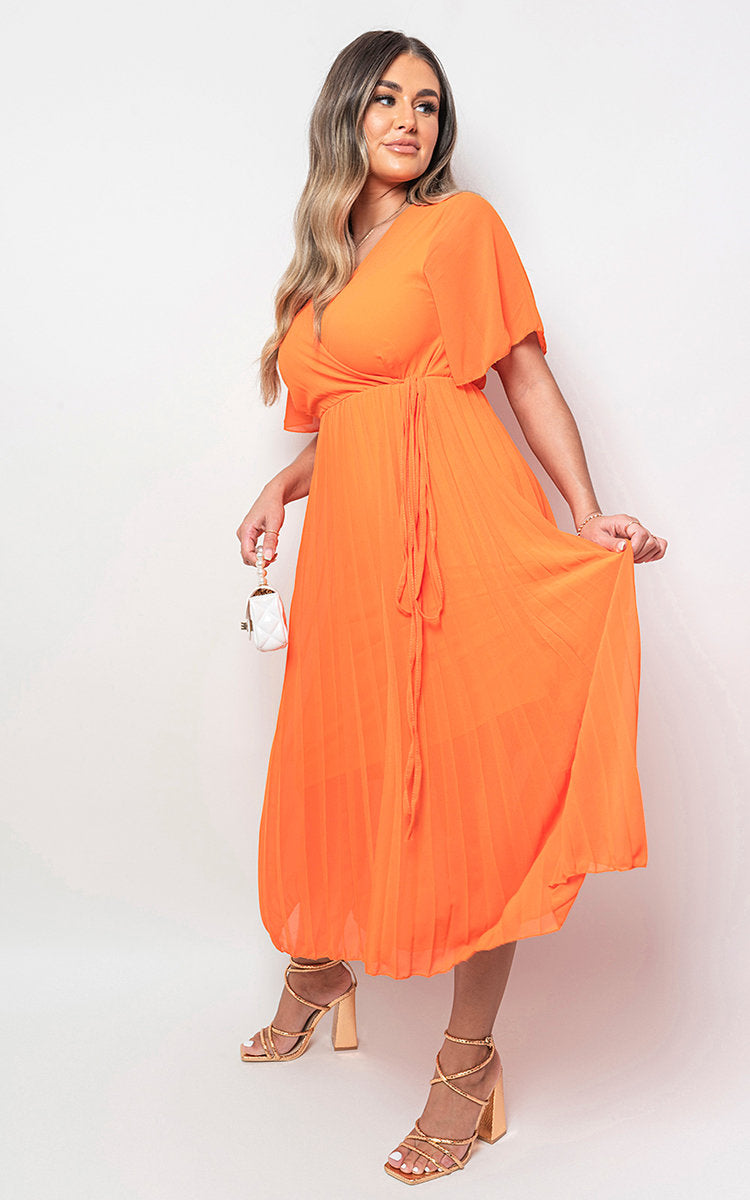 Pleated Wrap Front Maxi Dress