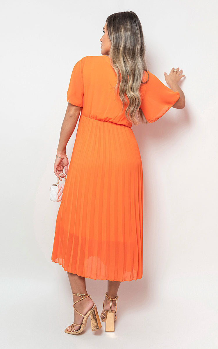 Pleated Wrap Front Maxi Dress