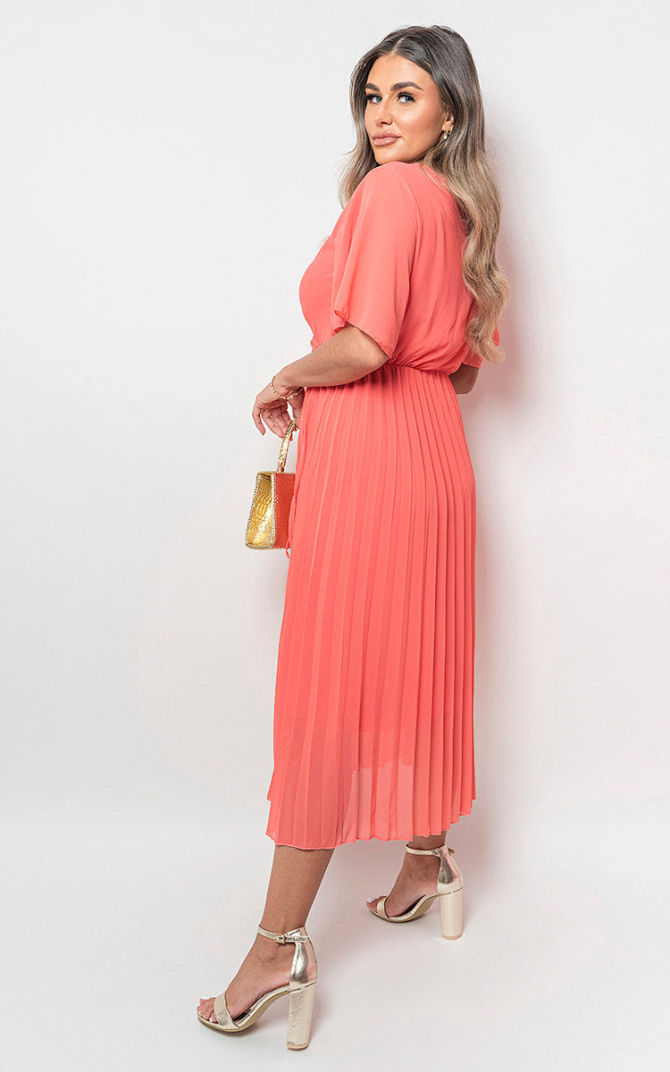 Pleated Wrap Front Maxi Dress