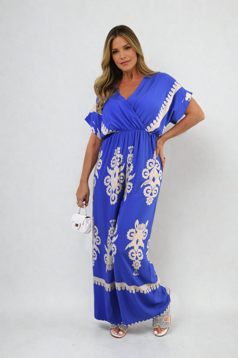 Printed Cross Front Wide Leg Jumpsuit Size S/M M/L