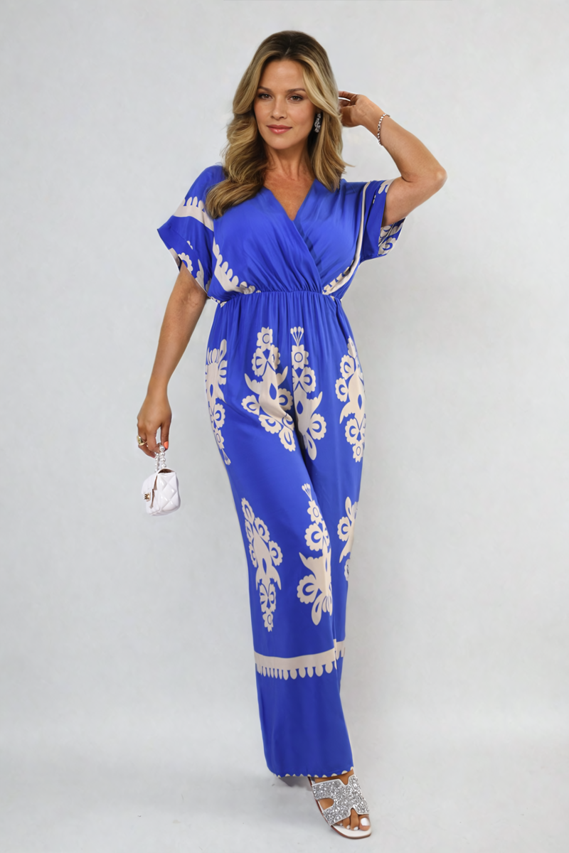 Printed Cross Front Wide Leg Jumpsuit Size S/M M/L