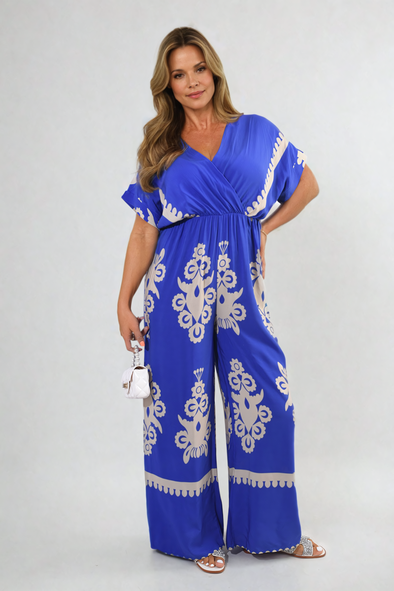 Printed Cross Front Wide Leg Jumpsuit Size S/M M/L