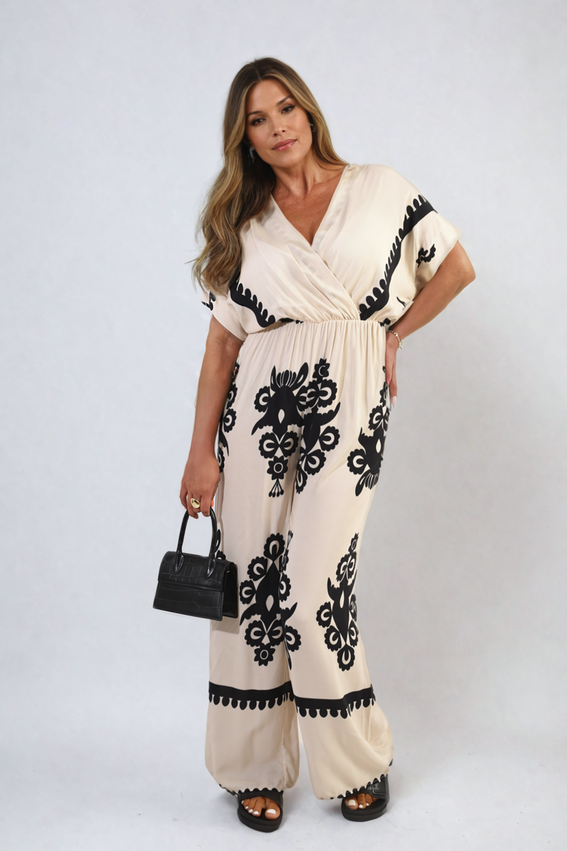 Printed Cross Front Wide Leg Jumpsuit Size S/M M/L