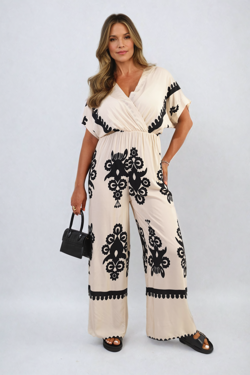 Printed Cross Front Wide Leg Jumpsuit Size S/M M/L