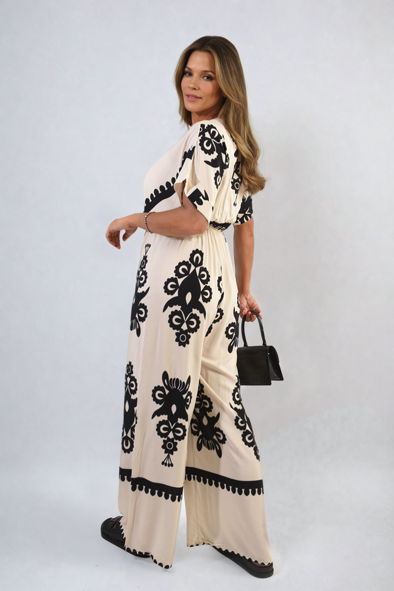 Printed Cross Front Wide Leg Jumpsuit Size S/M M/L