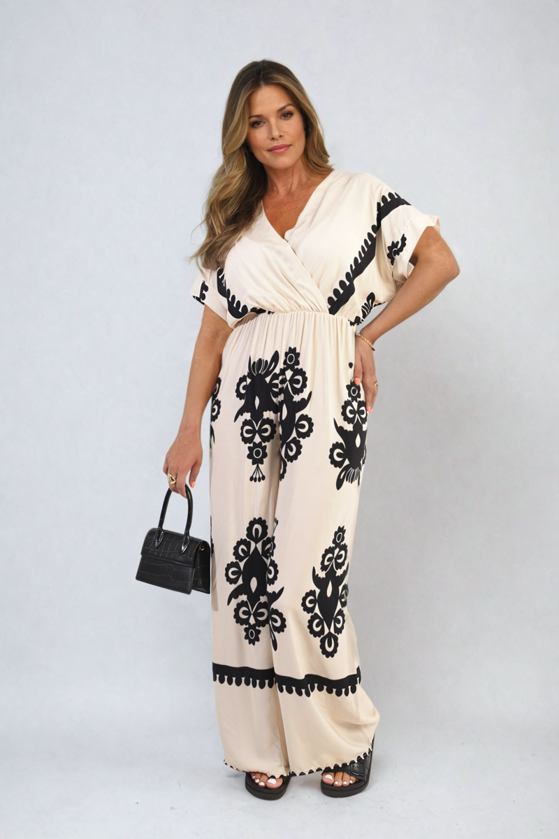 Printed Cross Front Wide Leg Jumpsuit Size S/M M/L