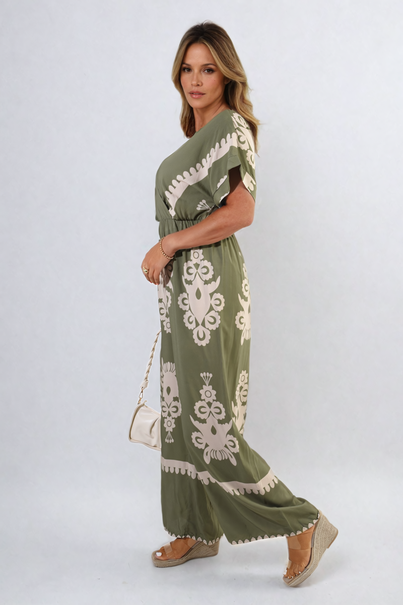 Printed Cross Front Wide Leg Jumpsuit Size S/M M/L