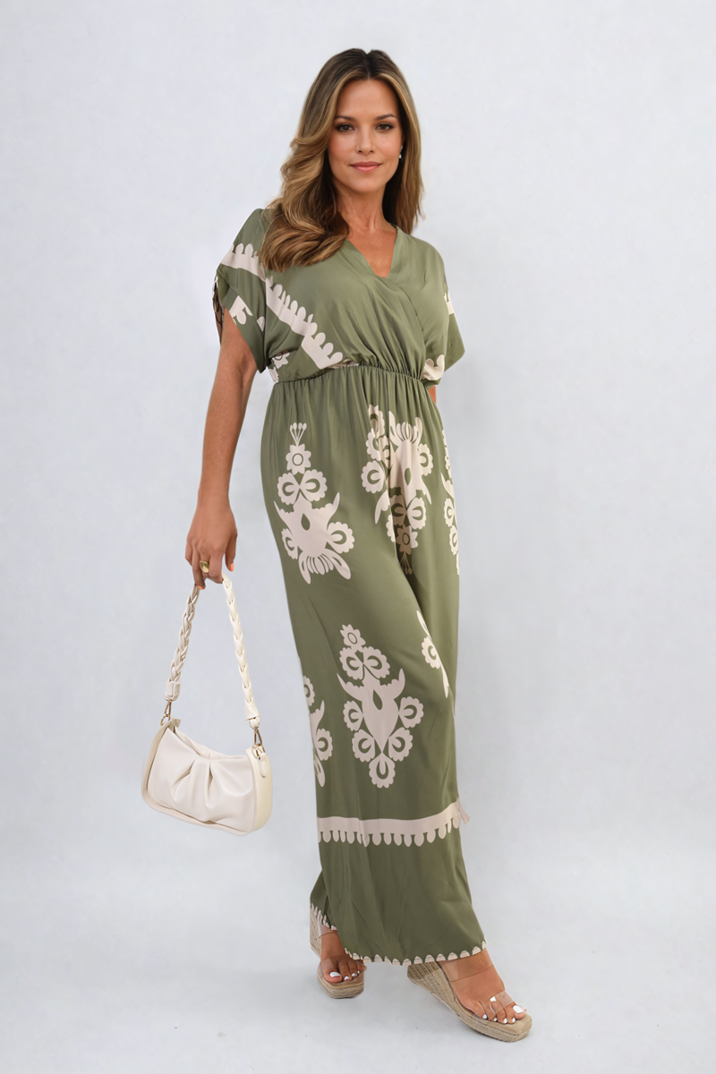 Printed Cross Front Wide Leg Jumpsuit Size S/M M/L