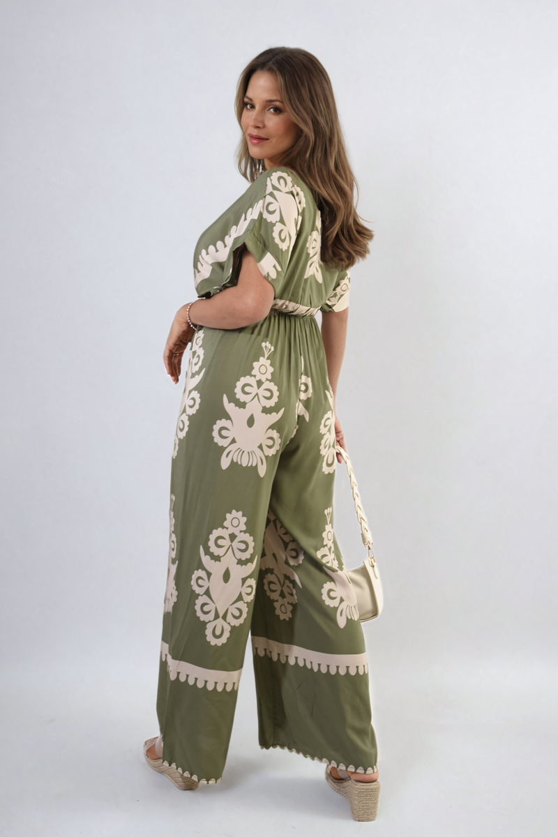 Printed Cross Front Wide Leg Jumpsuit Size S/M M/L