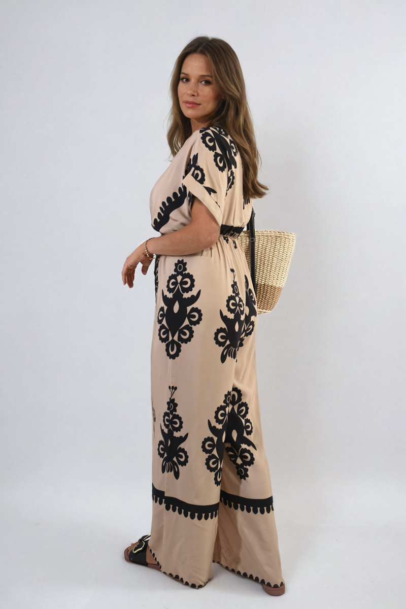 Printed Cross Front Wide Leg Jumpsuit Size S/M M/L
