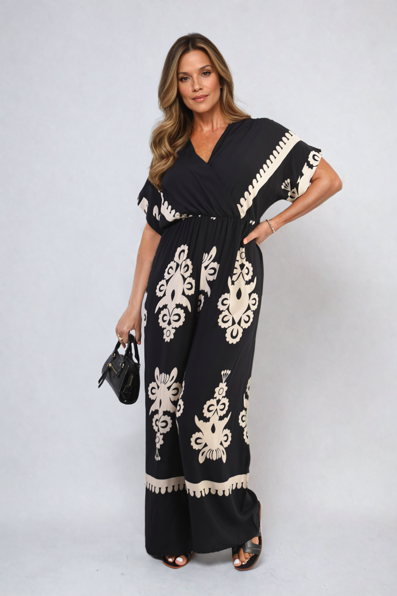 Printed Cross Front Wide Leg Jumpsuit Size S/M M/L