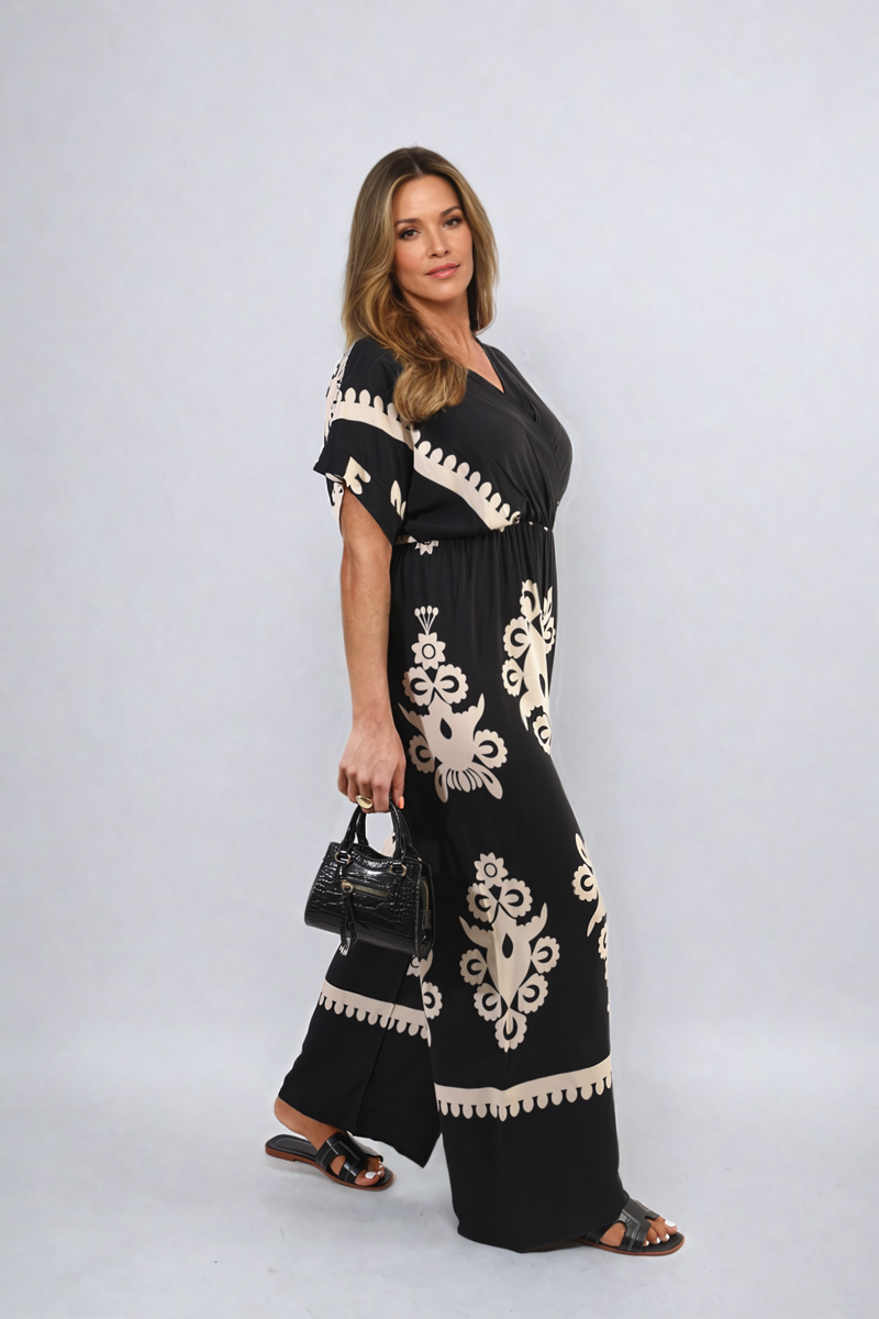 Printed Cross Front Wide Leg Jumpsuit Size S/M M/L