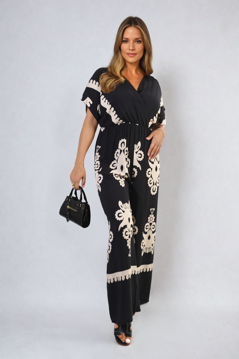 Printed Cross Front Wide Leg Jumpsuit Size S/M M/L