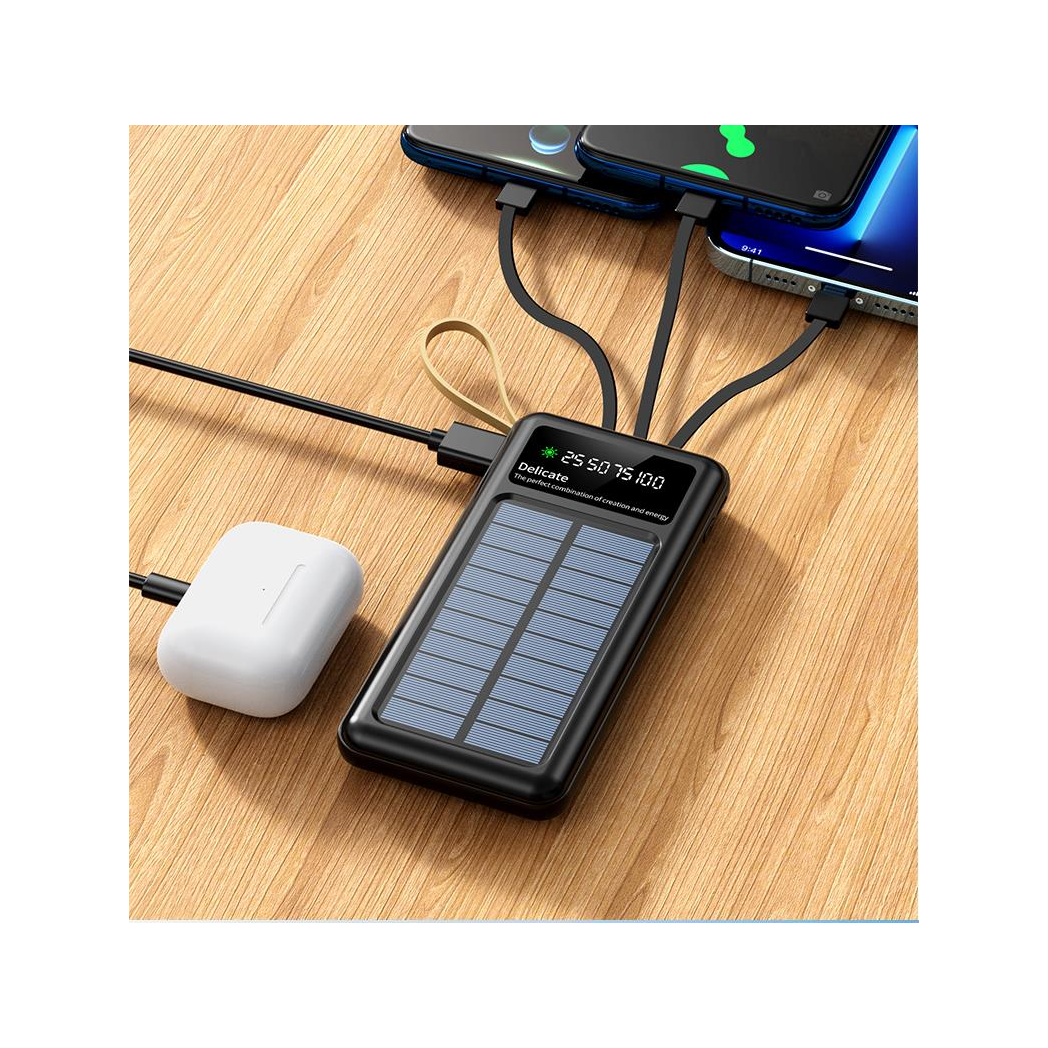 WYEFLUX 10000mAh Portable LED Light & Power Bank with Built-In Cables (USB, USB-C and 8-Pin)