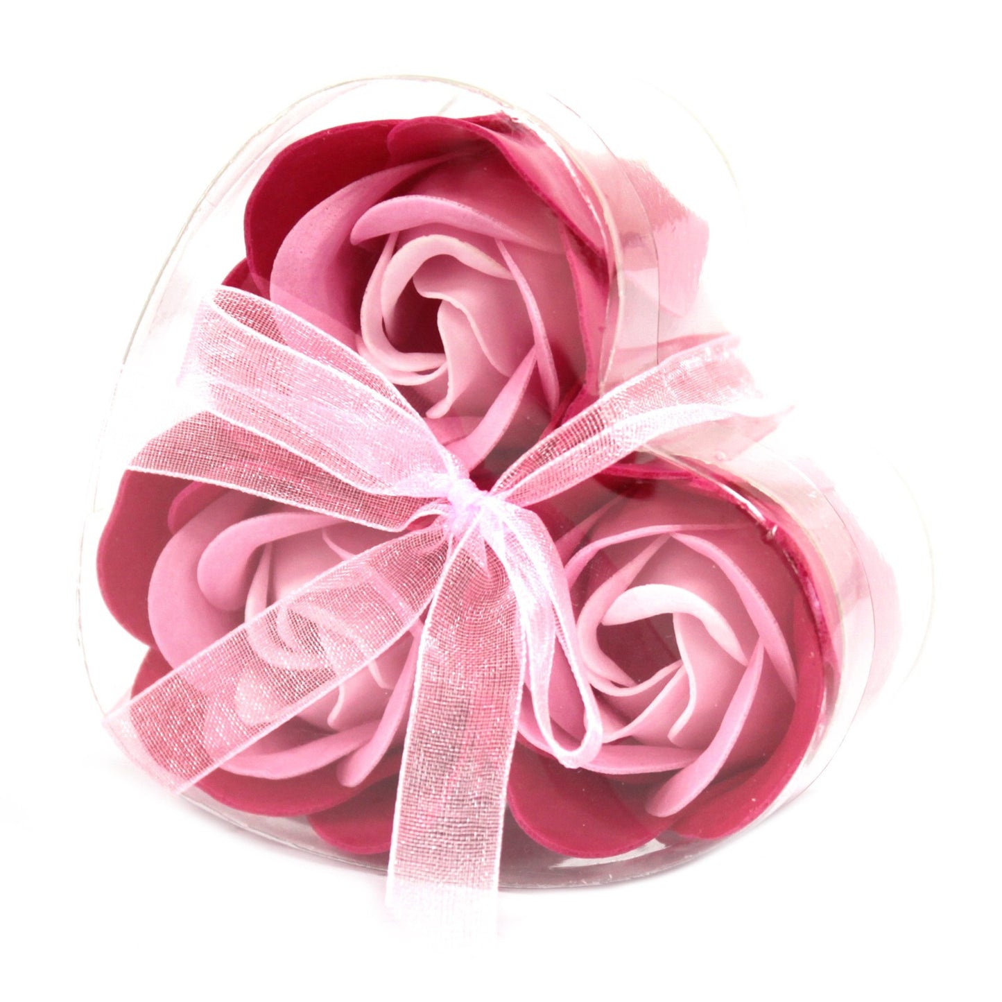 Set of 3 Soap Flower Heart Box - Pink Roses - Per case: 1.000 Piece