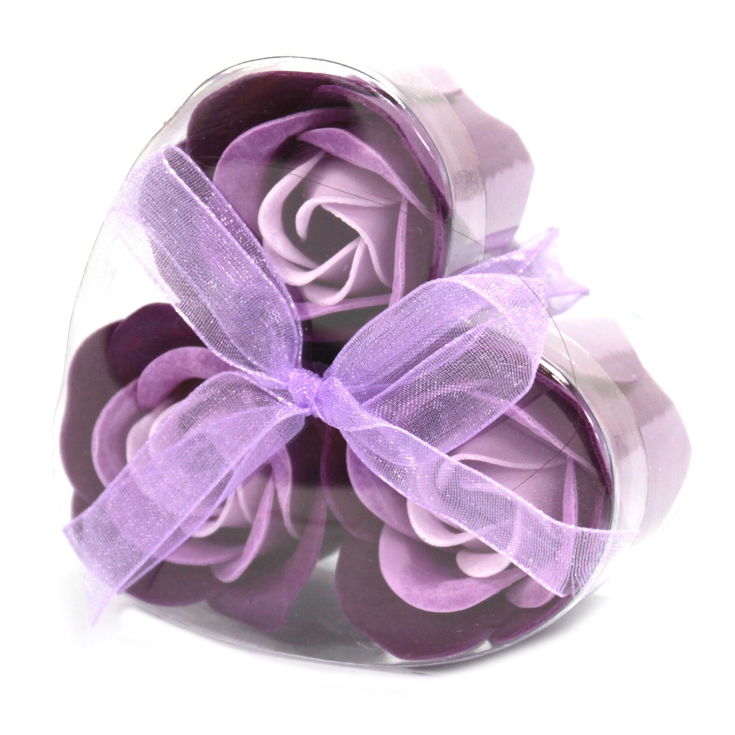 Set of 3 Soap Flower Heart Box - Lavender Roses - Per case: 1.000 Piece
