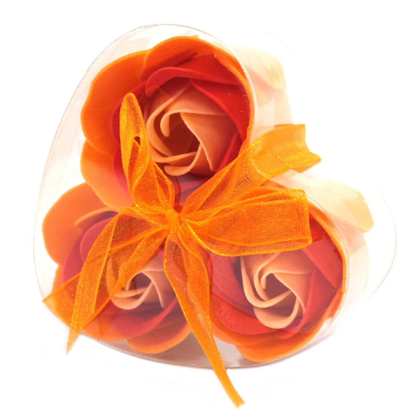 Set of 3 Soap Flower Heart Box - Peach Roses - Per case: 1.000 Piece