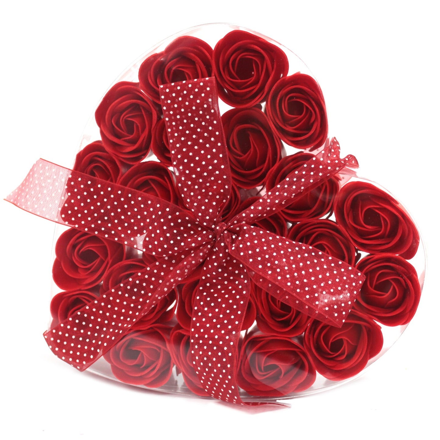 Set of 24 Soap Flower Heart Box - Red Roses - Per case: 1 Piece