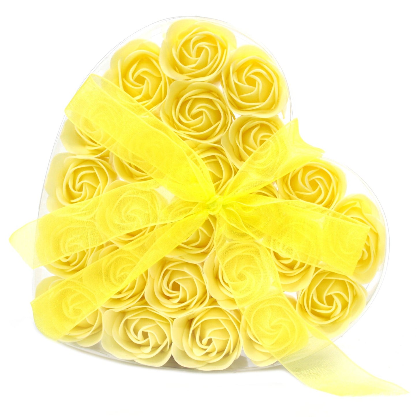 Set of 24 Soap Flower Heart Box - Yellow Roses - Per case: 1.000 Piece
