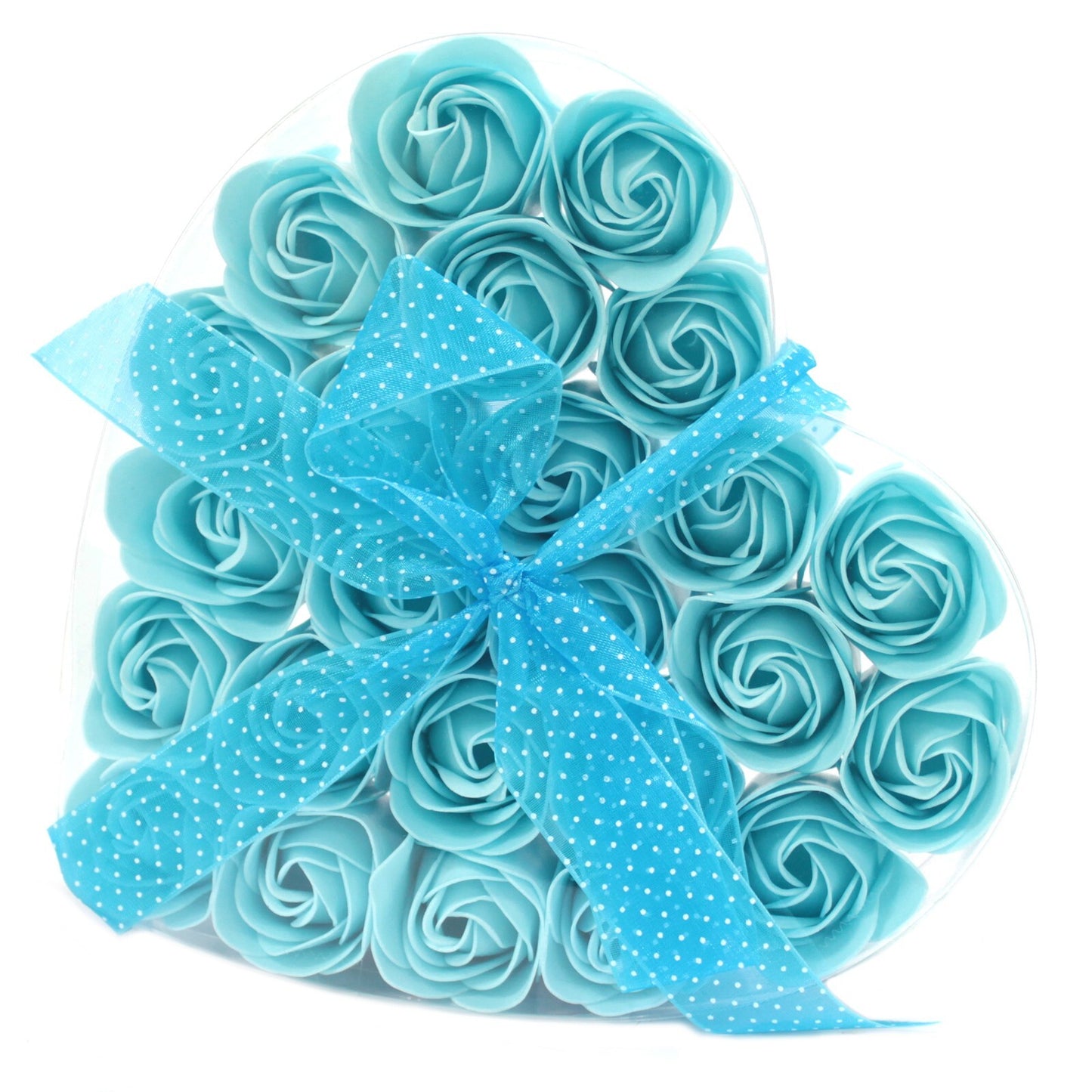 Set of 24 Soap Flower Heart Box - Blue Roses - Per case: 1.000 Piece