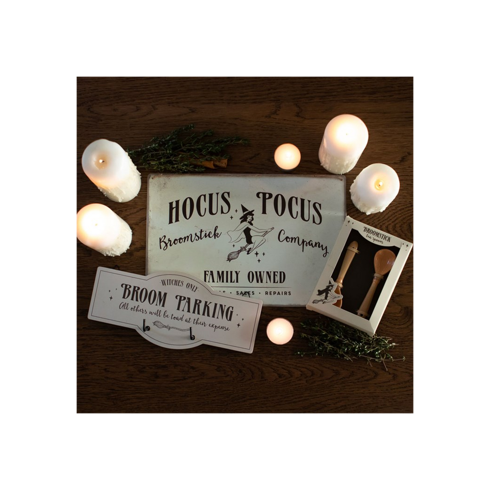 Hocus Pocus Broomstick Company Metal Hanging Sign