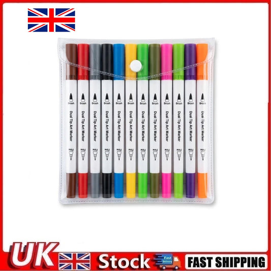 12 Colours Dual Tip Art Marker Pens Fineliners for Drawing & Colouring