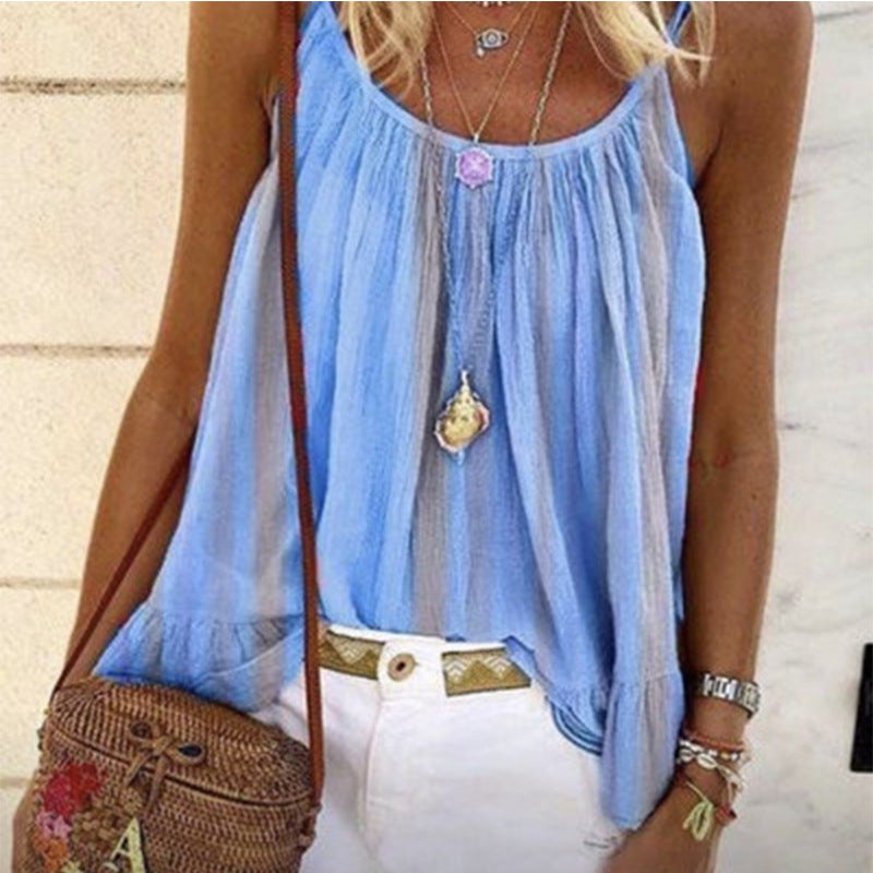 Womens Summer Sleeveless Tank Tops Cami Swing Vest Blouse Flared Print Tank Tops Shirt 2XL 3XL 4XL