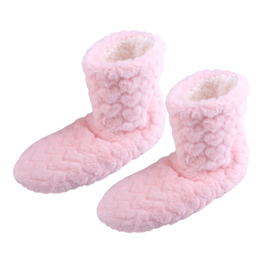 Cute Winter Slippers Couple Floor Socks Non-Slip Velvet Indoor High-Tube Shoes - Pink UK Size 7-7.5 8-9.5