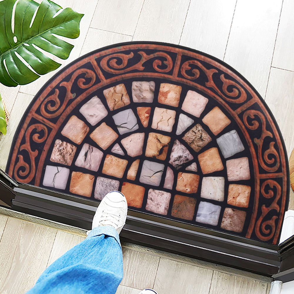 Outdoor Door Mat Slate Effect Half Moon Mat with Anti-slip Rubber Backing