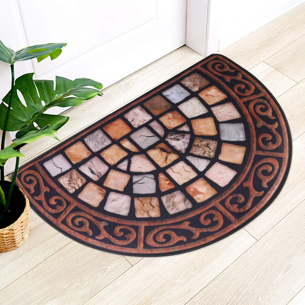 Outdoor Door Mat Slate Effect Half Moon Mat with Anti-slip Rubber Backing