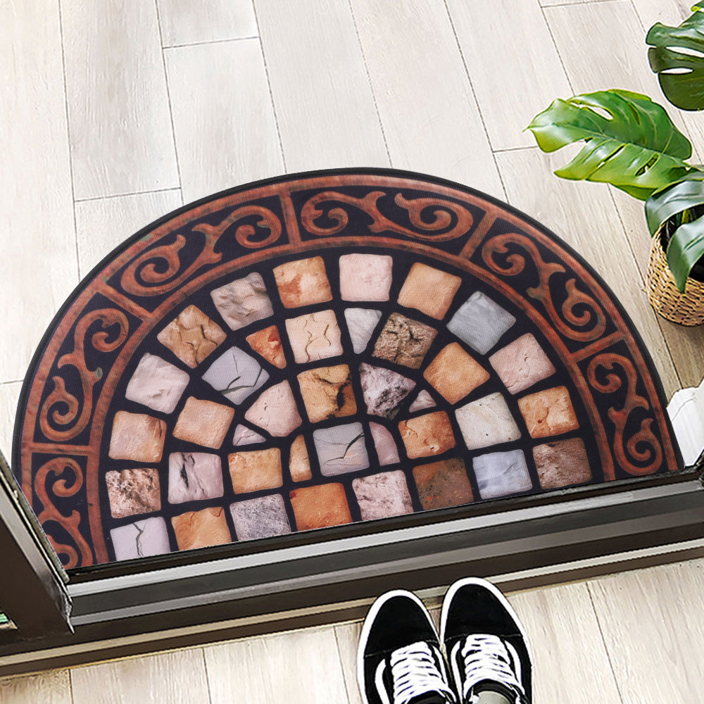 Outdoor Door Mat Slate Effect Half Moon Mat with Anti-slip Rubber Backing